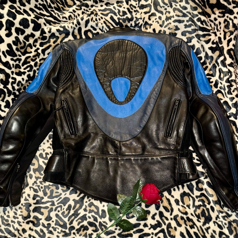 Original Vintage Vanson (Real Leather) Black and Blue Leather Jacket
